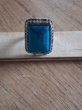 Vintage boho faux turquoise Rectangular ring.